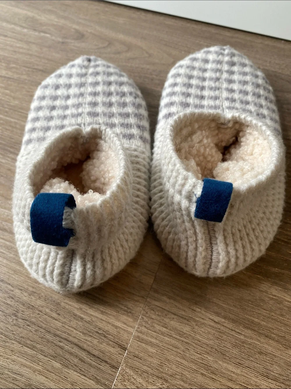 Bombas Cream Plaid Kids Slipper Boots with Blue Heel Loop